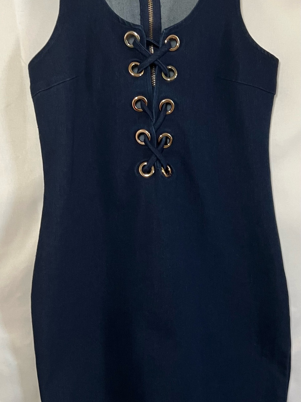 Strapless Lace-Up Navy Blue Denim Dress